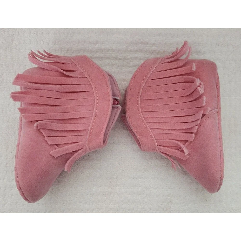 Baby Pink Fringe Cowboy Boots Infant Size 2 Soft Sole Zippered Crib Shoes